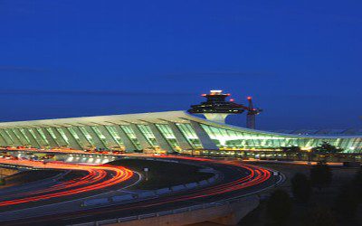 A long time exposure of the airport at night.